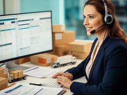 Long-haul logistics coordinator working beside shipment schedules and transport documents