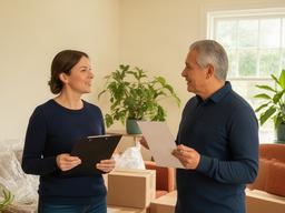 Client relocation specialist speaking with a homeowner about a planned household move